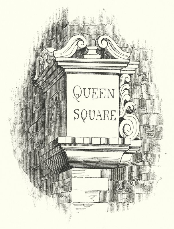 Tabletter för Street-Corners, Queen Square (gravyr) av English School