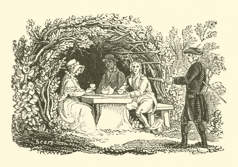 Tar te i trädgården (träsnitt) av English School
