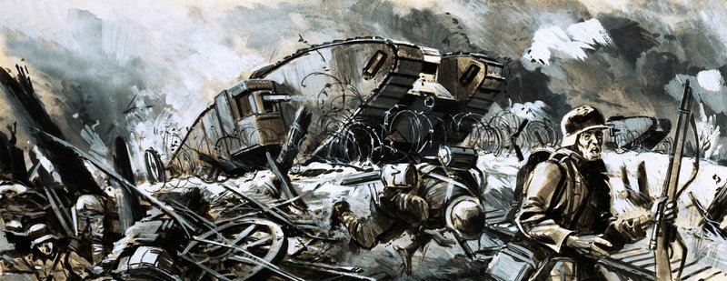 Tankar dök upp först under första världskriget (gouache på papper) av English School