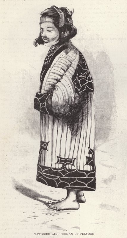 Tatuerad Ainu-kvinna från Piratori, Japan (litho) av English School