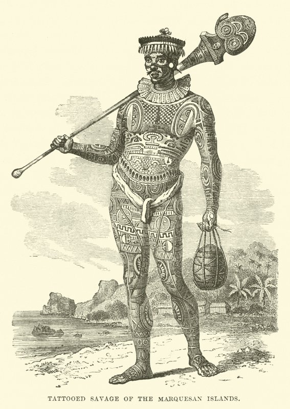 Tatuerad Savage of the Marquesan Islands av English School