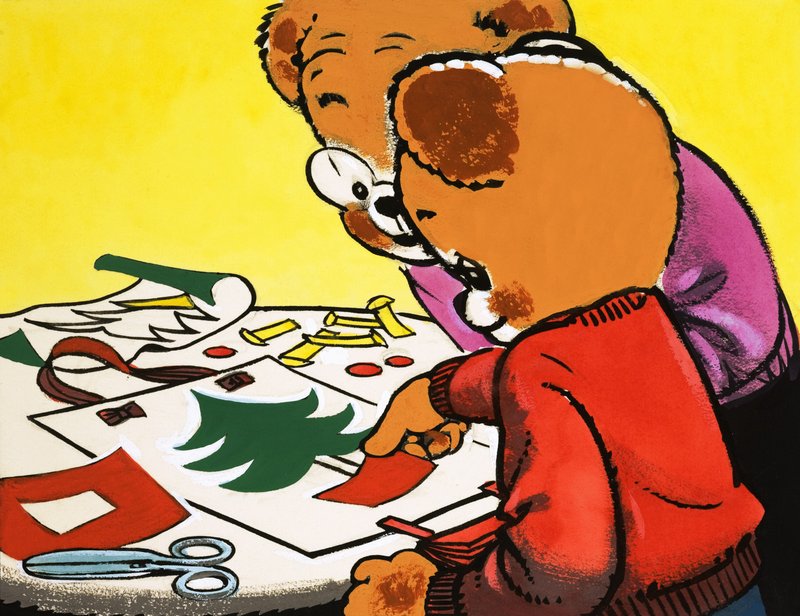 Teddybjörnar som gör juldekorationer av English School