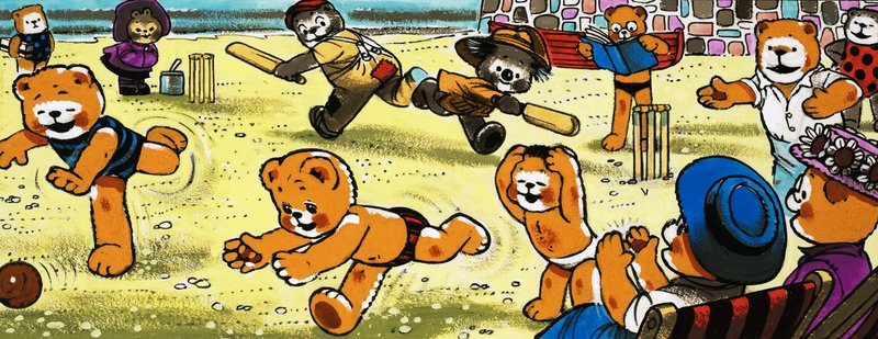 Nallar spelar cricket på stranden av English School