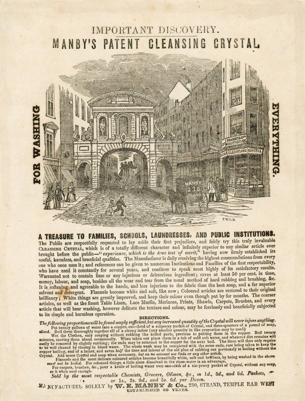 Temple Bar, London. Manbys Patent Cleansing Crystal Annons av English School