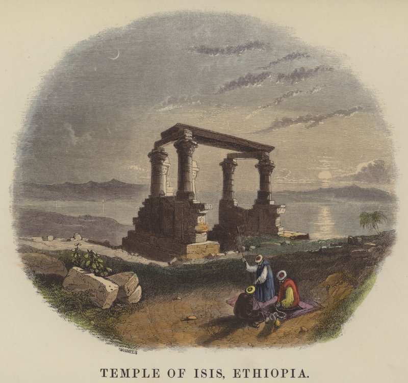 Temple of Isis, Etiopien (färgad gravyr) av English School