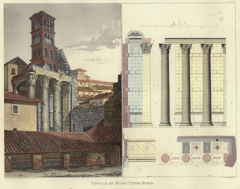 Temple of Mars Ultor i Rom (färggravyr) av English School
