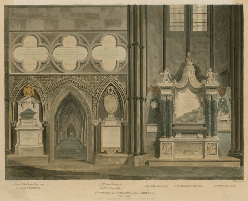 Tionde fönstret och ingången till Cloister, North Aisle, Westminster Abbey, London av English School