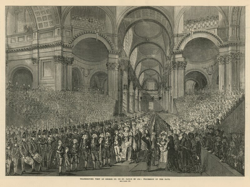 Thanksgiving besök av kung George III i St Pauls Cathedral av English School