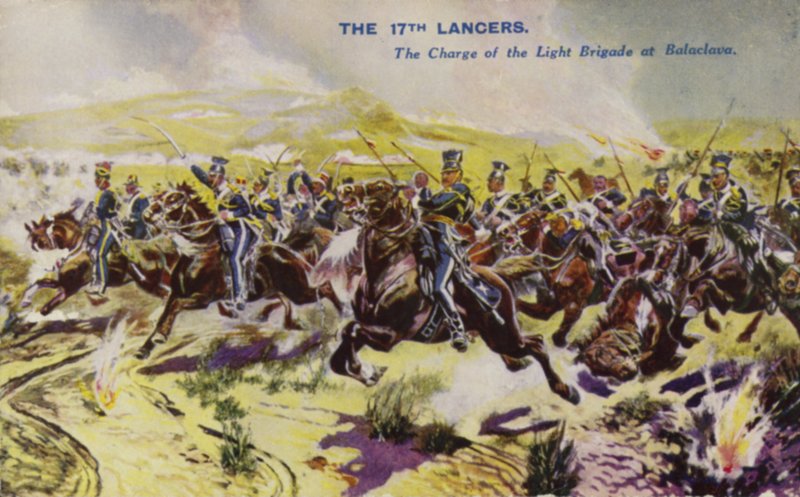 The 17th Lancers at the Charge of the Light Brigade, Slaget vid Balaclava, Krimkriget, 1854 av English School