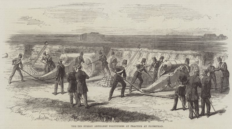 The 2nd Surrey Artillery Volunteers at Practice at Plumstead (gravyr) av English School