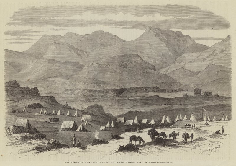 Abessinierexpeditionen, general Sir Robert Napiers läger vid Adigerat (gravyr) av English School