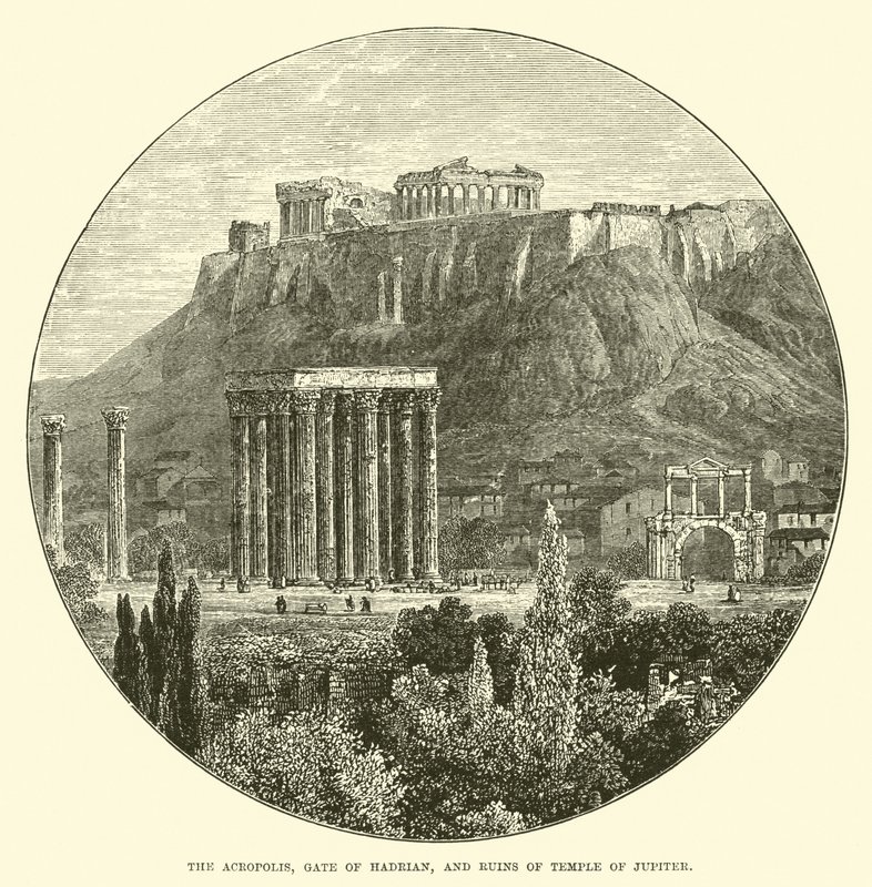 Akropolis, Hadrianus port och ruinerna av Jupitertemplet av English School