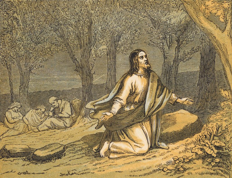 Agony in the Garden (färgad gravyr) av English School