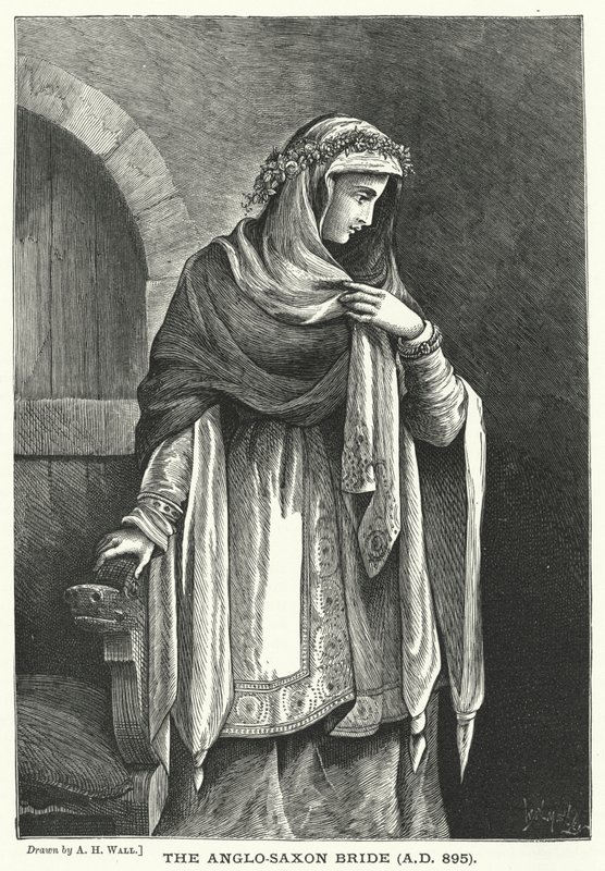 Den anglosaxiska bruden, 895 AD (gravyr) av English School