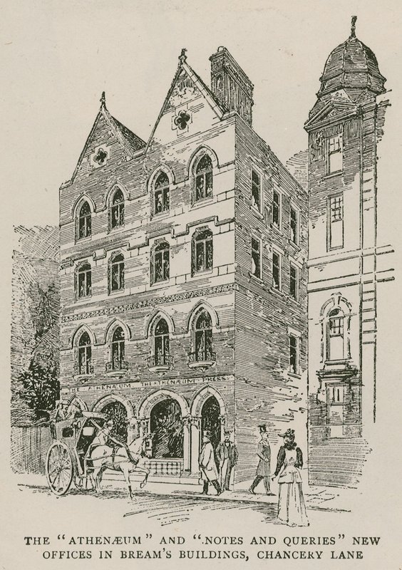 Athenaeum och Notes and Queries nya kontor i Breams Buildings, Chancery Lane, London av English School