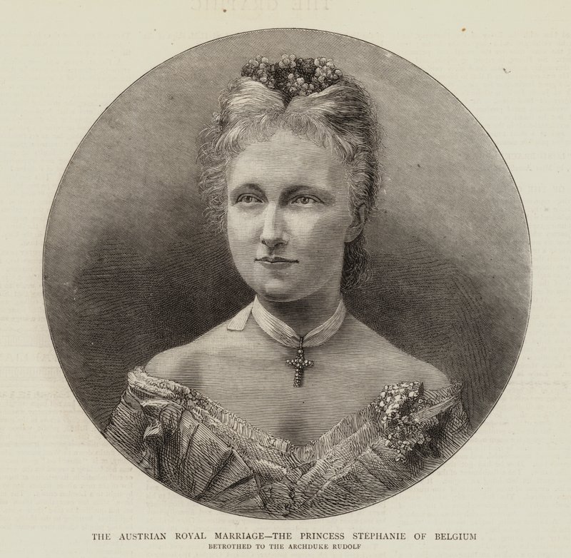 Det österrikiska kungliga äktenskapet, prinsessan Stephanie av Belgien (gravyr) av English School