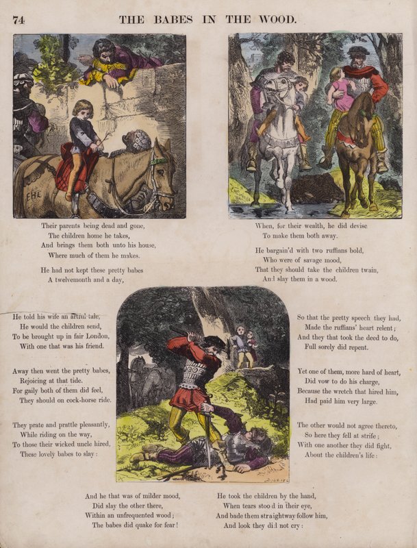 The Babes In The Wood (färgad gravyr) av English School