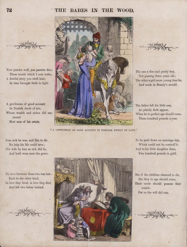 The Babes In The Wood (färgad gravyr) av English School