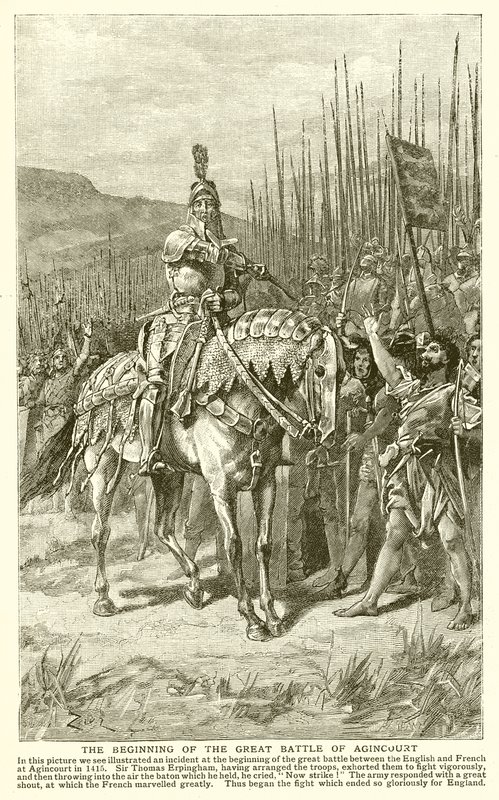 Början av det stora slaget vid Agincourt av English School