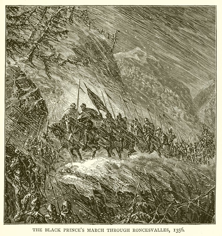 De svarta prinsarna går genom Roncesvalles, 1356 av English School