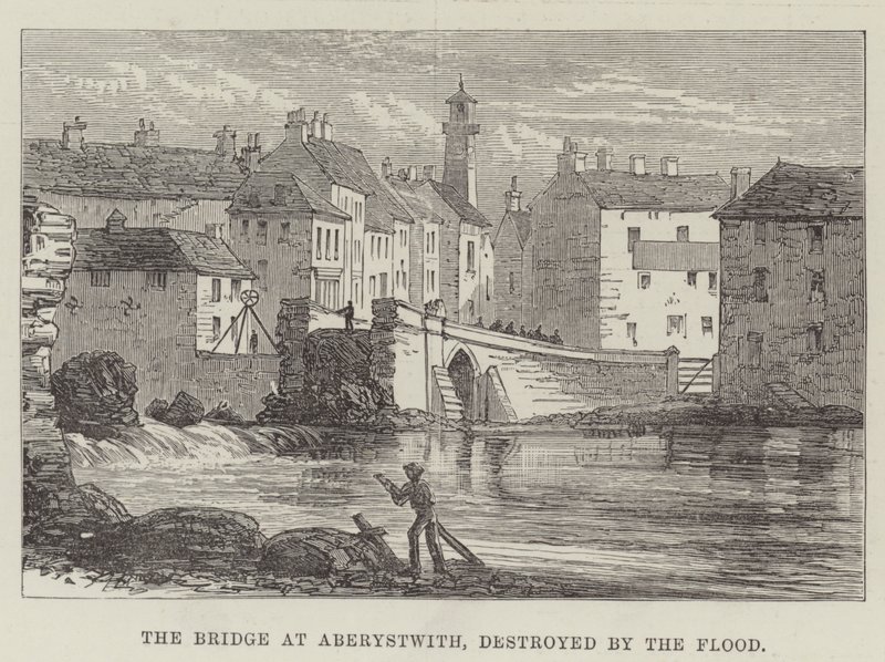 Bron vid Aberystwith, förstörd av översvämningen (gravyr) av English School