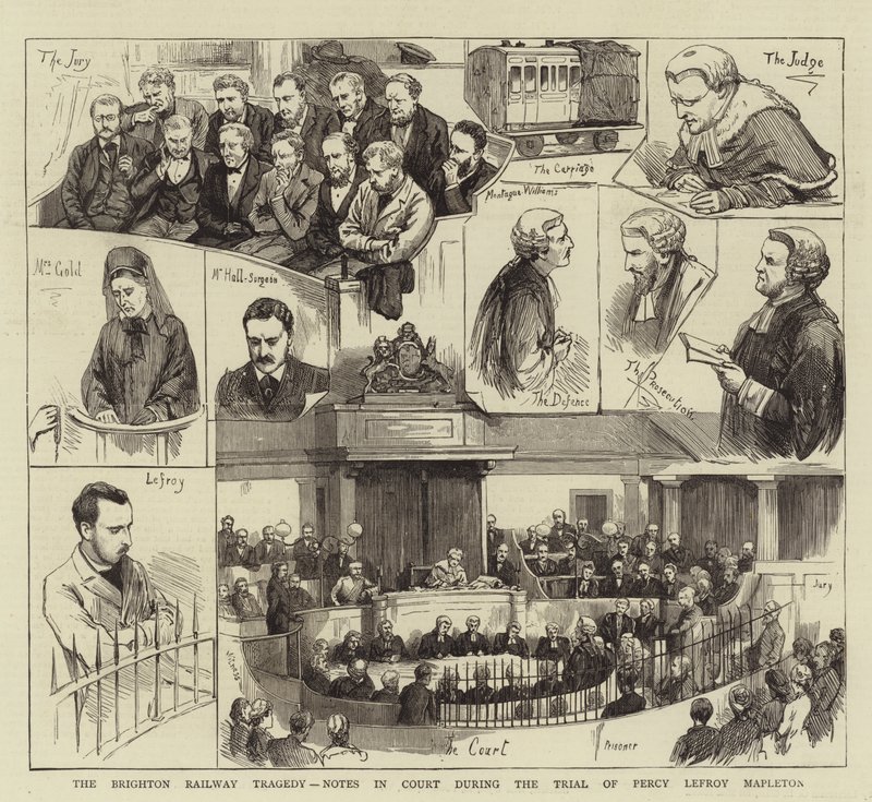 Brighton Railway Tragedy, noterar i domstolen under rättegången mot Percy Lefroy Mapleton av English School