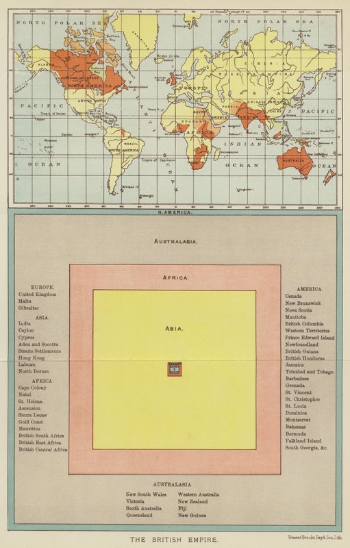 Det brittiska imperiet (färglitografi) av English School