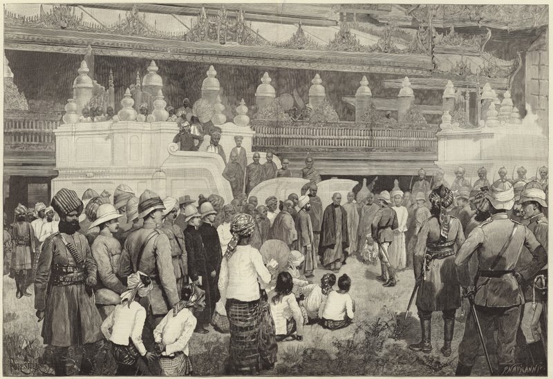 Den buddhistiske ärkebiskopen av Burmah tar emot Sir Frederick Roberts i klostret i Mandalay av English School