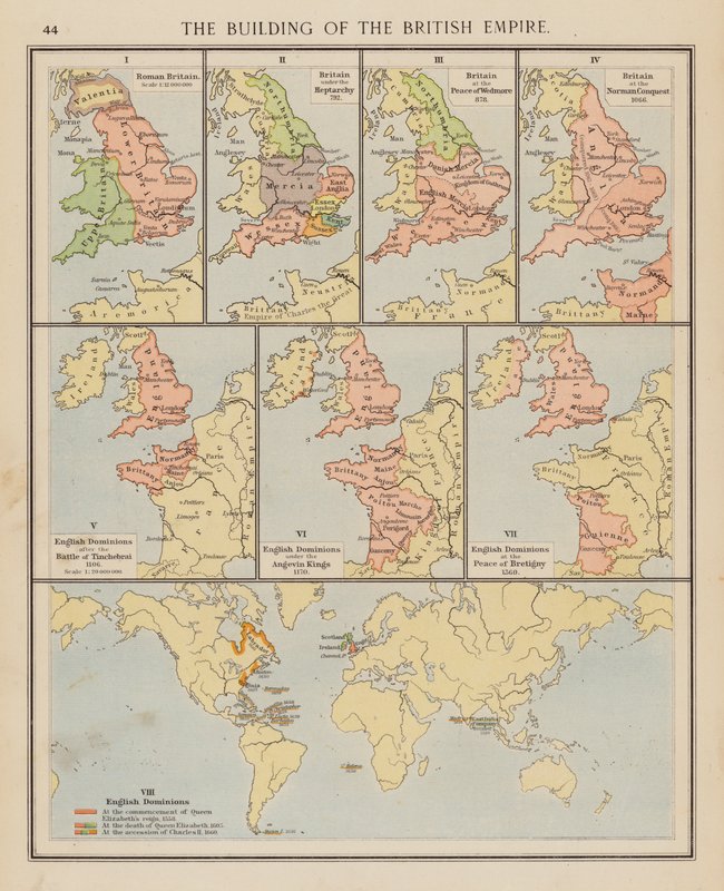 Uppbyggnaden av det brittiska imperiet (färglitografi) av English School