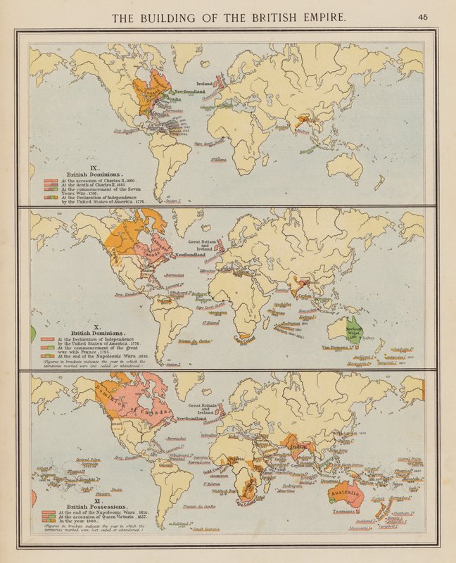 Uppbyggnaden av det brittiska imperiet (färglitografi) av English School