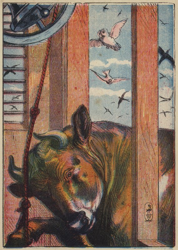 The Bull Tolling the Bell (färg litho) av English School