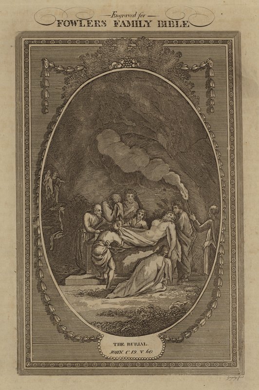 Begravningen, Johannes, kapitel 19, vers 40 (gravyr) av English School