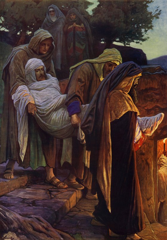 Jesu begravning (färglitografi) av English School