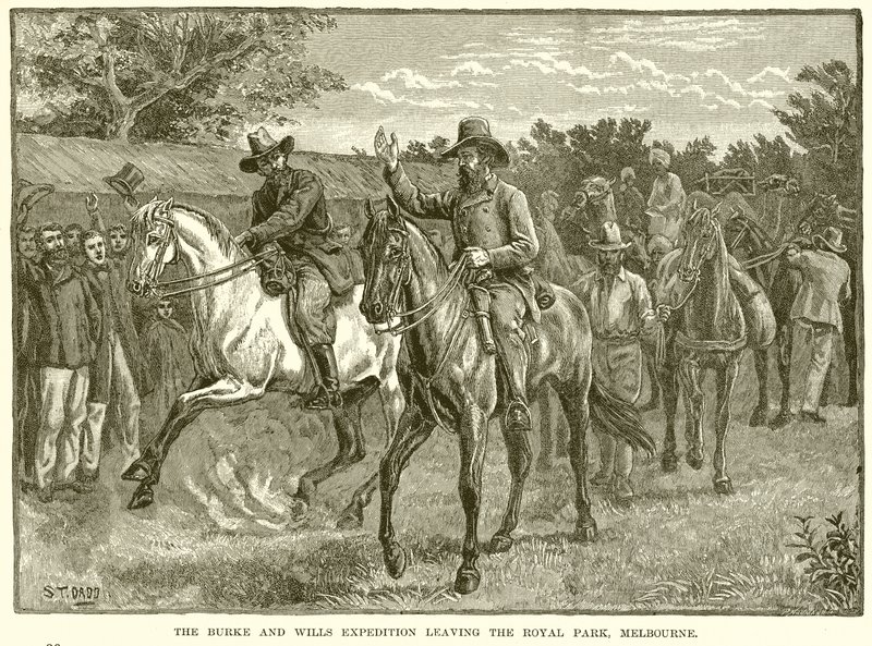 Burke och Wills-expeditionen lämnar Royal Park, Melbourne av English School