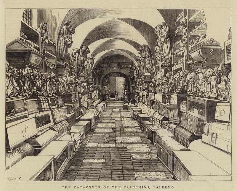 Kapucinernas katakomber, Palermo (gravyr) av English School