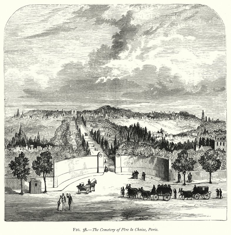 Kyrkogården i Pere la Chaise, Paris (gravyr) av English School