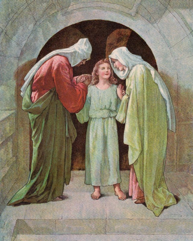 Jesusbarnet i templet (färglitografi) av English School