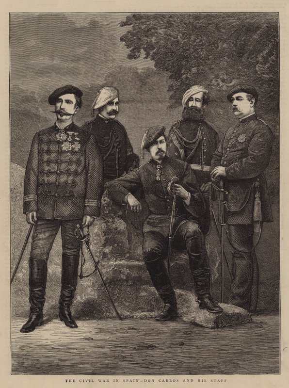 Inbördeskriget i Spanien, Don Carlos och hans stab (gravyr) av English School