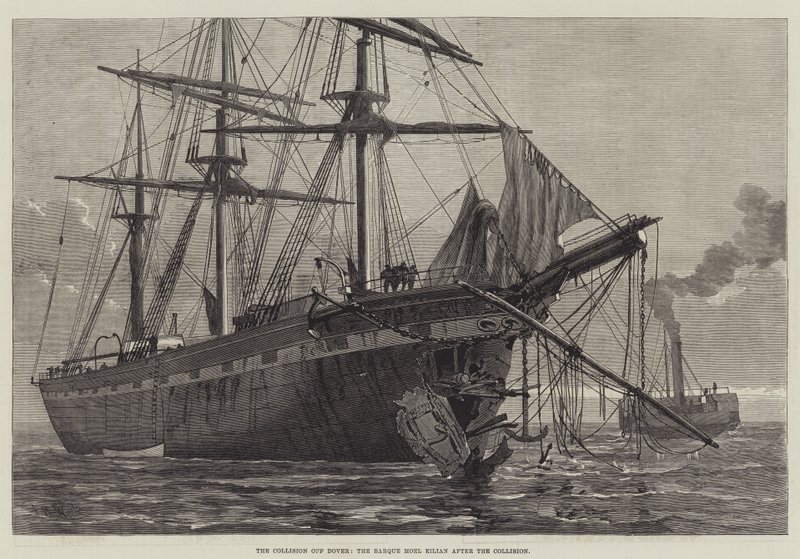 Kollisionen utanför Dover, Barque Moel Eilian efter kollisionen (gravyr) av English School