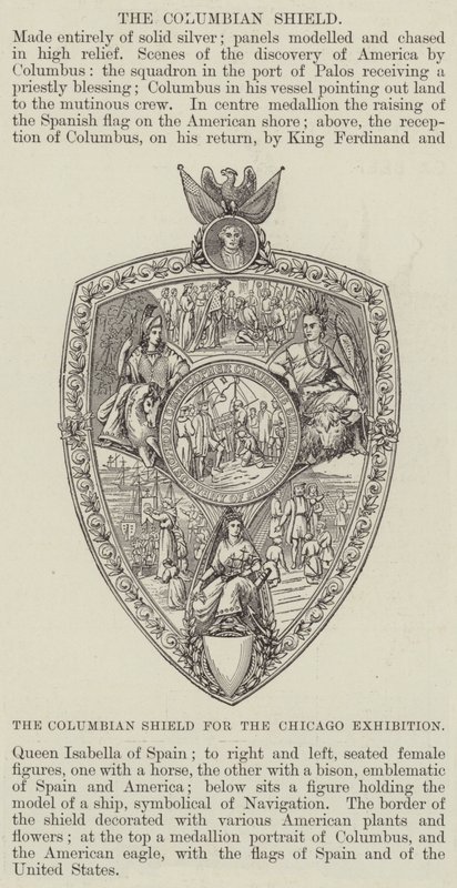 The Columbian Shield för Chicago Exhibition (gravyr) av English School