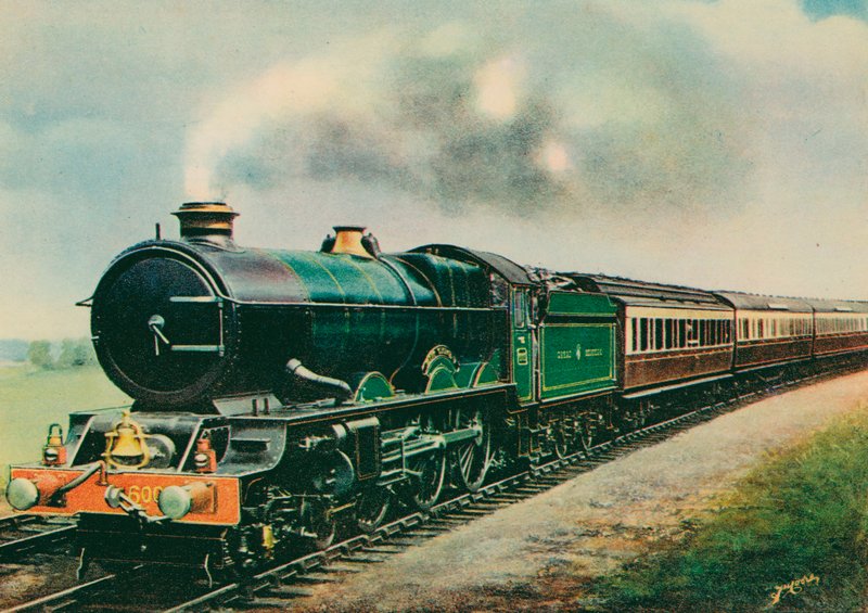 "Cornish Riviera Express", som transporteras av "King George V," Great Western Railway (färg litho) av English School