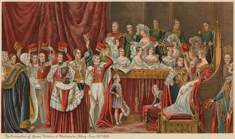 Drottning Victorias kröning i Westminster Abbey den 28 juni 1838 av English School