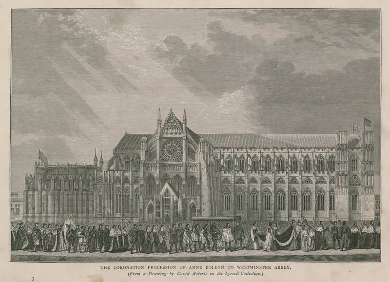 Anne Boleyns kröningståg till Westminster Abbey av English School