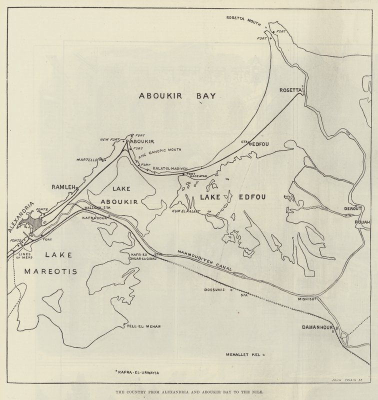 Landet från Alexandria och Aboukir Bay till Nilen (gravyr) av English School