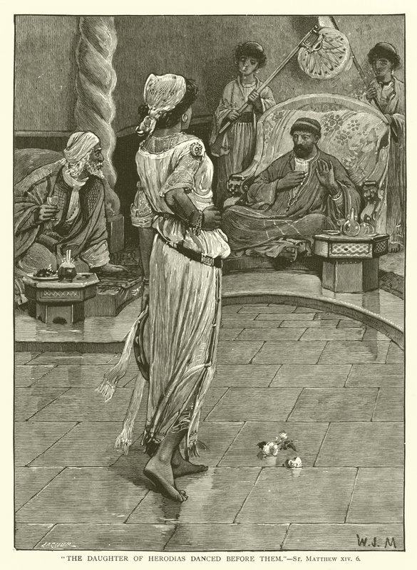 "Herodias dotter dansade framför dem", St Matteus, XIV, 6 (gravyr) av English School
