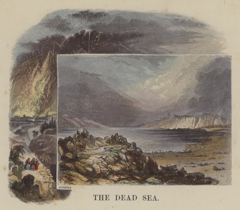 Döda havet (färgad gravyr) av English School
