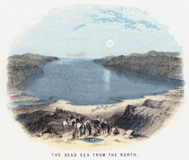Döda havet från norr (färgad gravyr) av English School