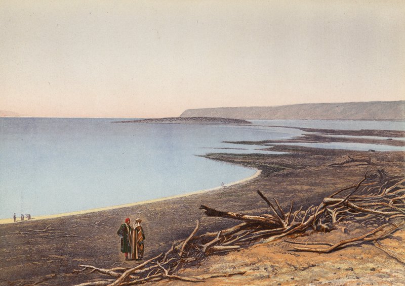 Döda havet, från den norra stranden, Genesis XIII IO II_XIX, 24 25 (färglitografi) av English School