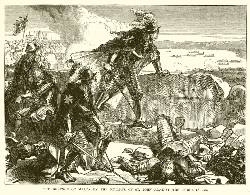 The Defense of Malta by the Knights of St. John mot turkarna 1565 av English School