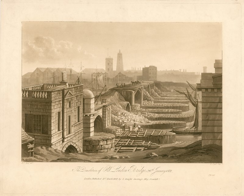 The Demolition of Old London Bridge, 26 januari 1832 av English School